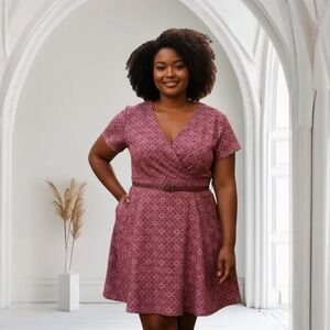 Torrid Retro Chic Women's Star Geo Andora Surplice Burgundy Mini Dress Sz 18 NWT